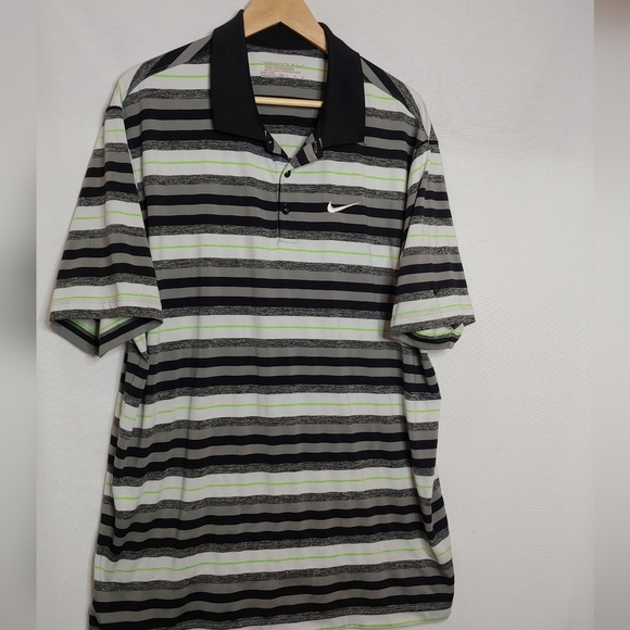 Nike Golf Tour Performance PoloWhiye Black Green Stripe XL 452510-017 Dri Fit - Picture 4 of 8